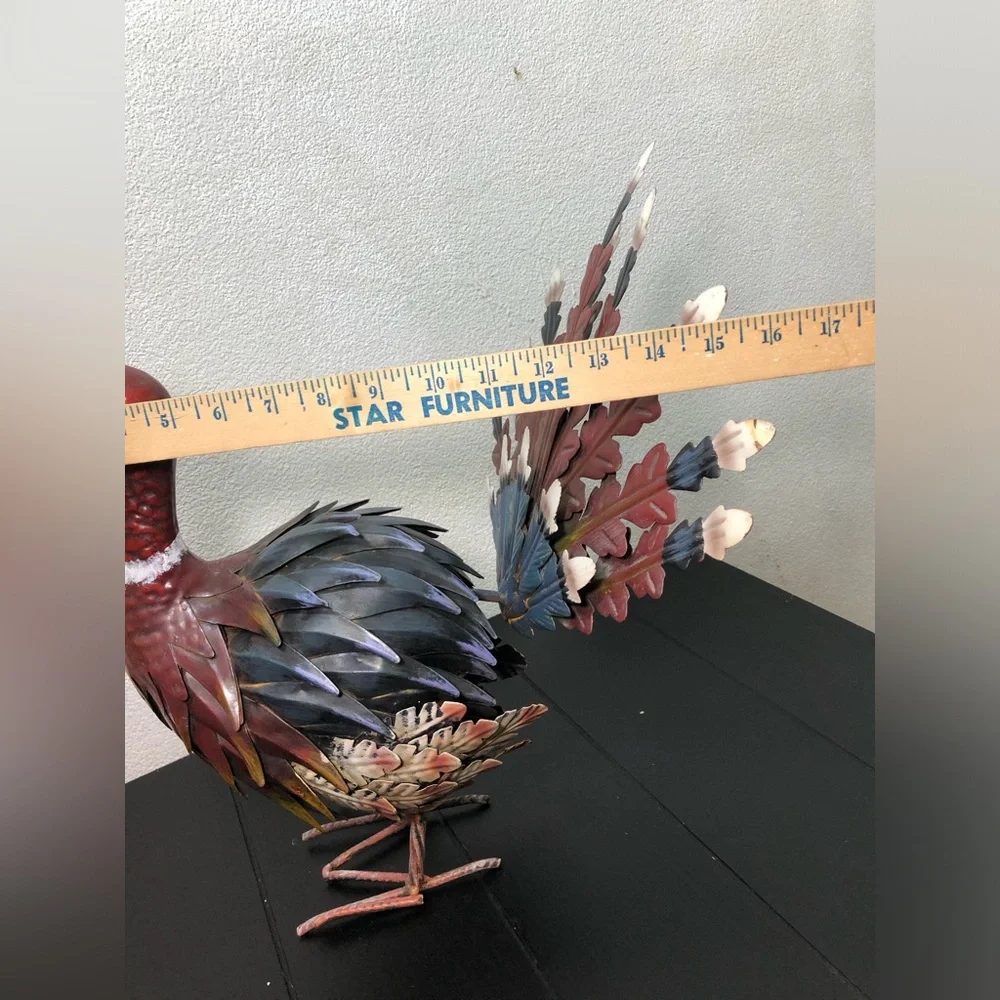 2 Metal Pheasant Bird Standing - Multicolor